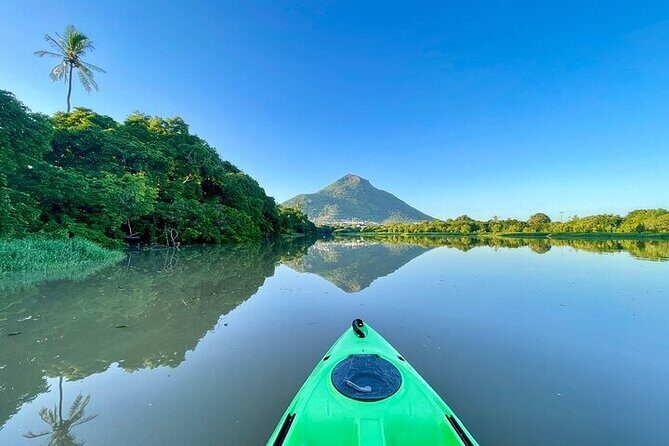 Afternoon Guided Kayak Activity on the Tamarin River - Upstream paddling into two arms and three mountain backdrops